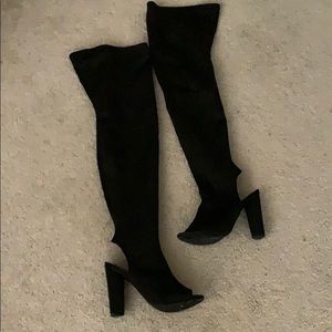 Knee high W boots/ Black stretch